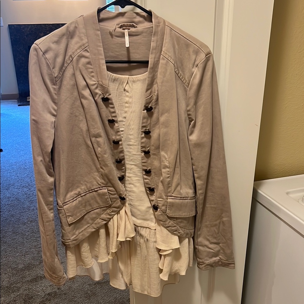 Free People Ruffles Romance Jacket Beige/Cream Drape Design